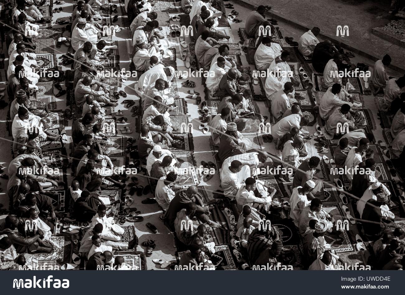 Group of people at the mosque for a Muslim holiday 