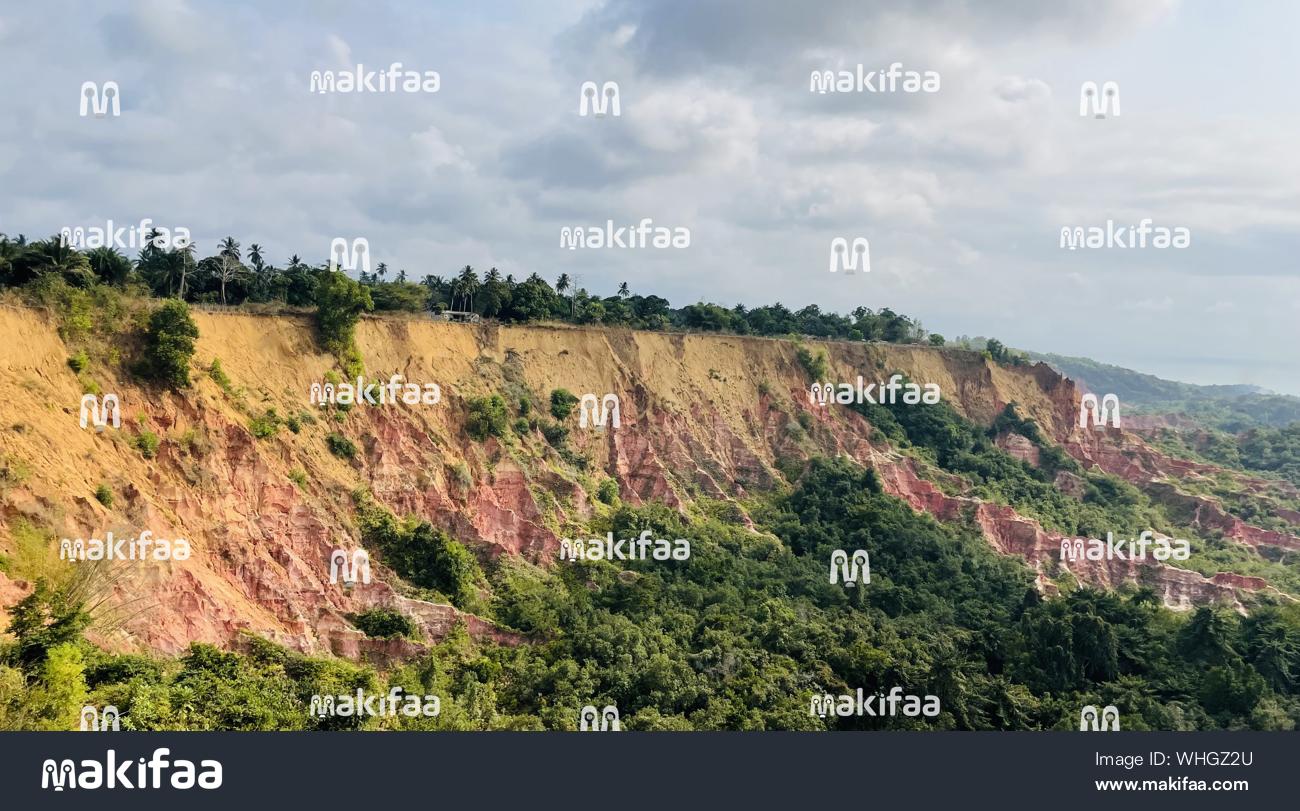 DIOSSO Gorges, Miamba nyekundu na ocher inatofautiana na mimea ya kitropiki 