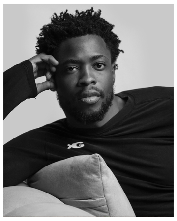 Black and white portrait of a pensive man